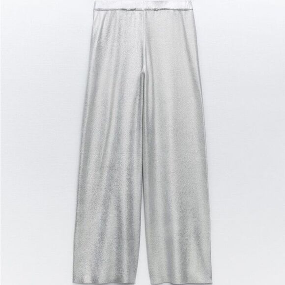 ZARA FOIL WIDE LEG KNIT PANTS - Picture 6 of 10